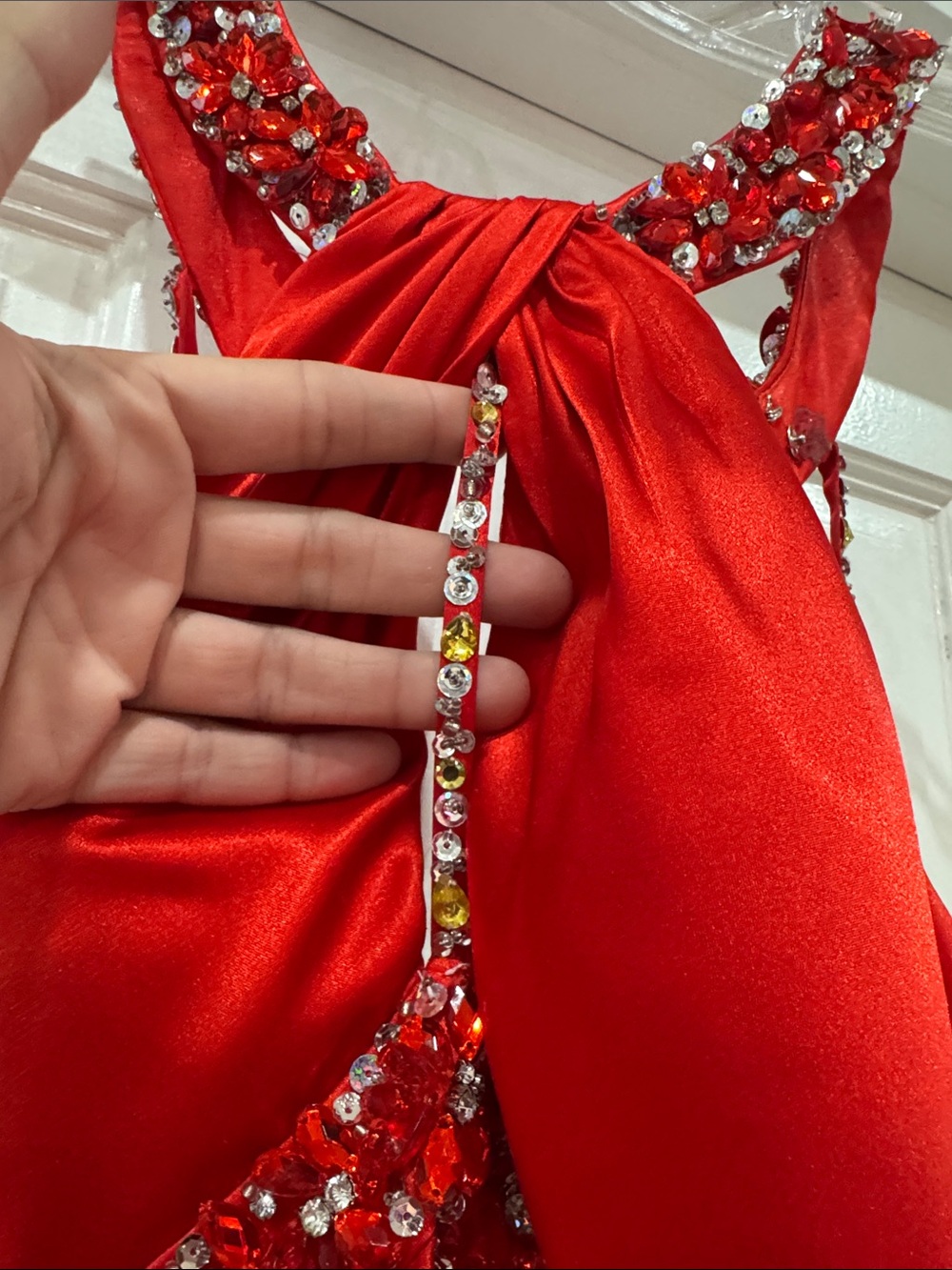 Mari Lee by Madeline Gardner Red Beaded Halter Prom Dress/ Evening Gown formal - Picture 4 of 16
